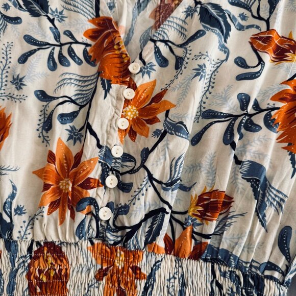 The Label By Anthropologie  Orange V-Neck Tiered  Floral Maxi Dress Size L - Picture 14 of 14